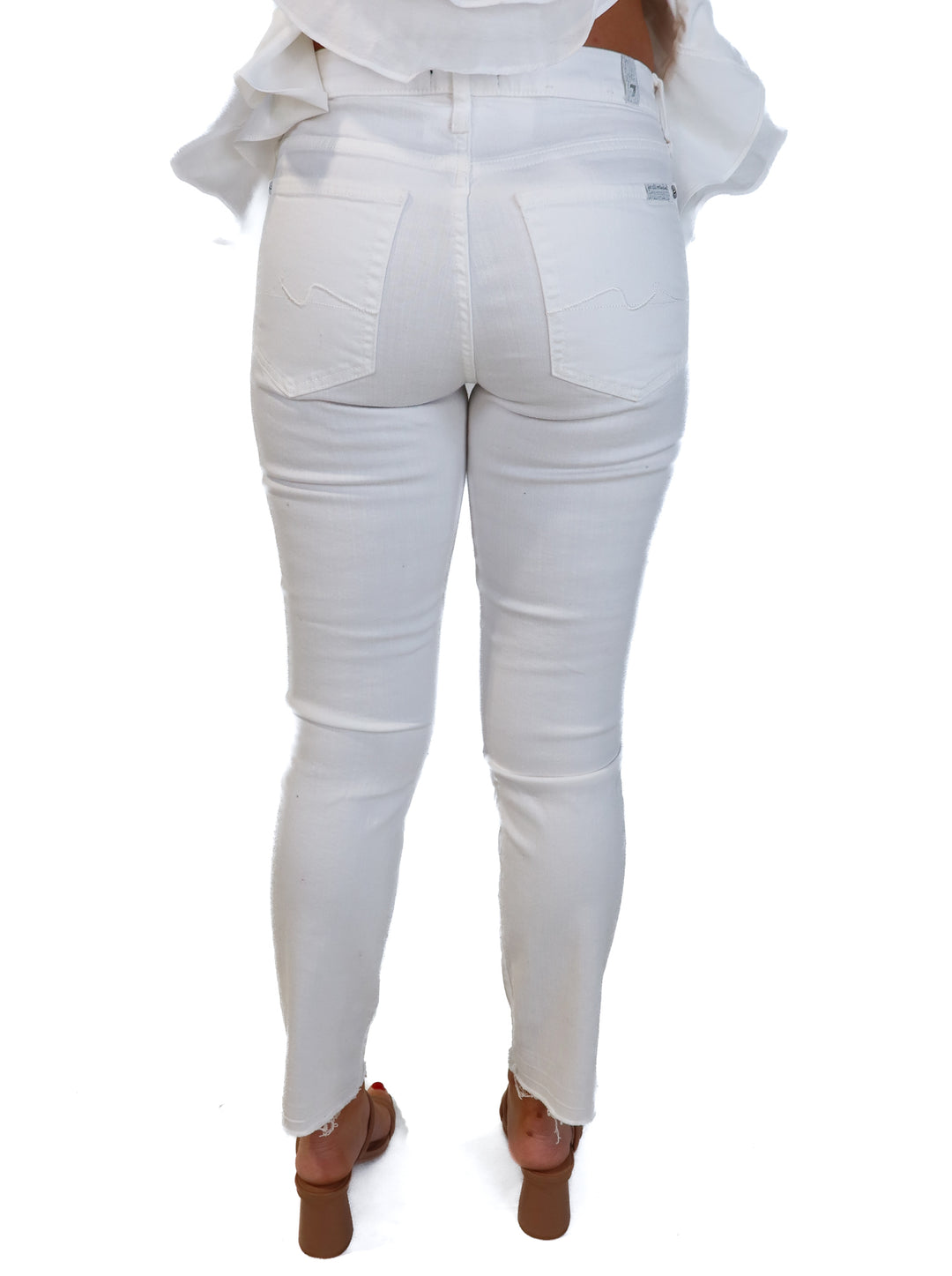 7 for all mankind white straight leg jeans (27; retail $228)
