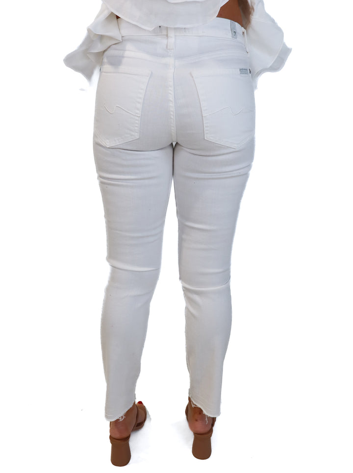7 for all mankind white straight leg jeans (27; retail $228)