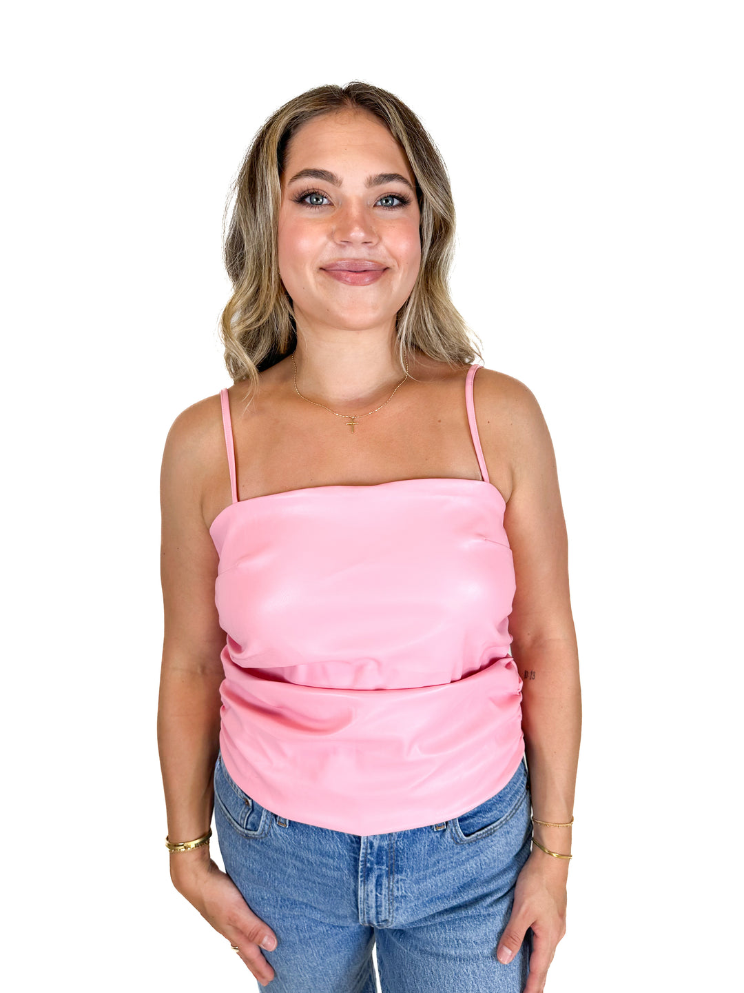 Buddy Love Pink Vegan Leather Tank Top (L)