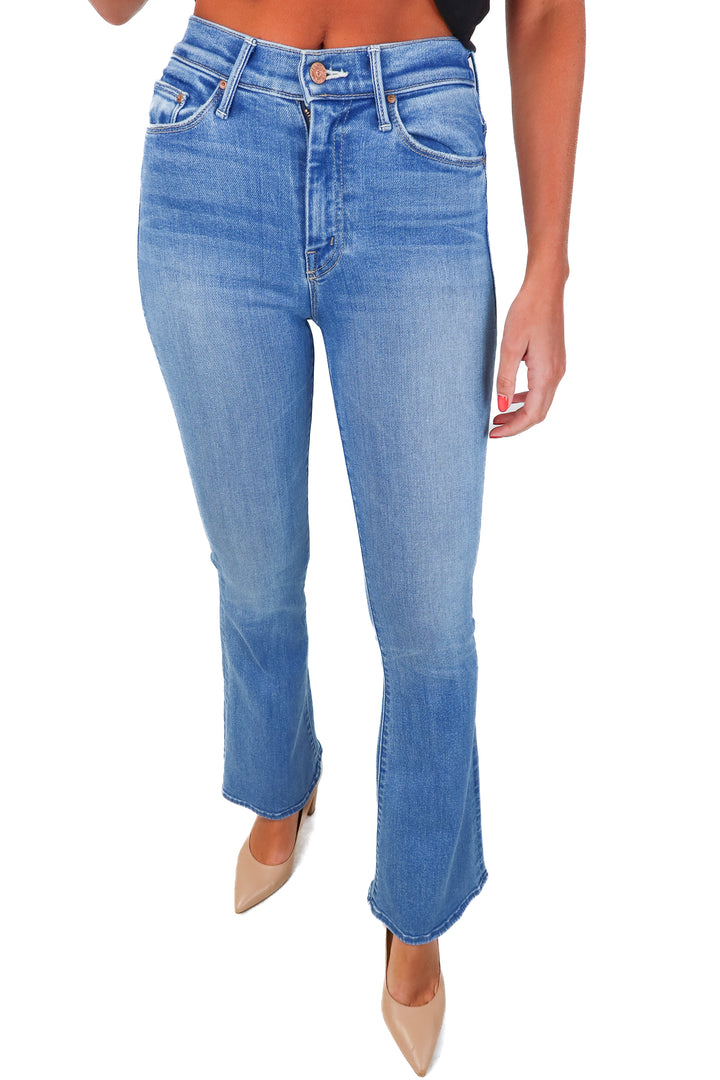 mother light wash flare jeans (24; retail $238)