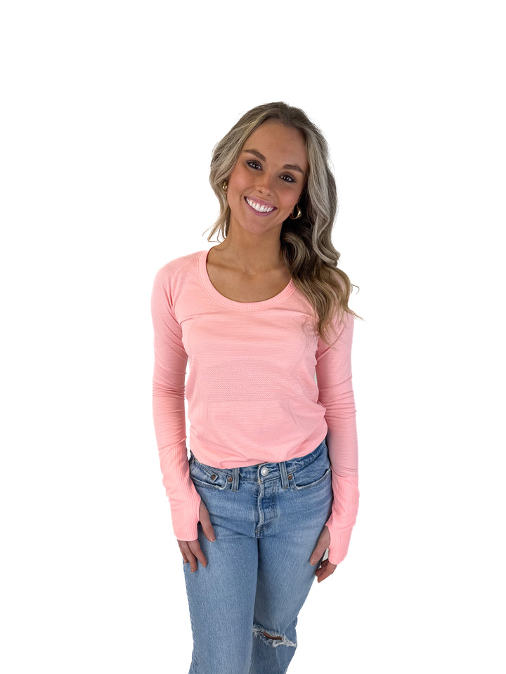 SOLD: lululemon peach long long sleeve top (6*)