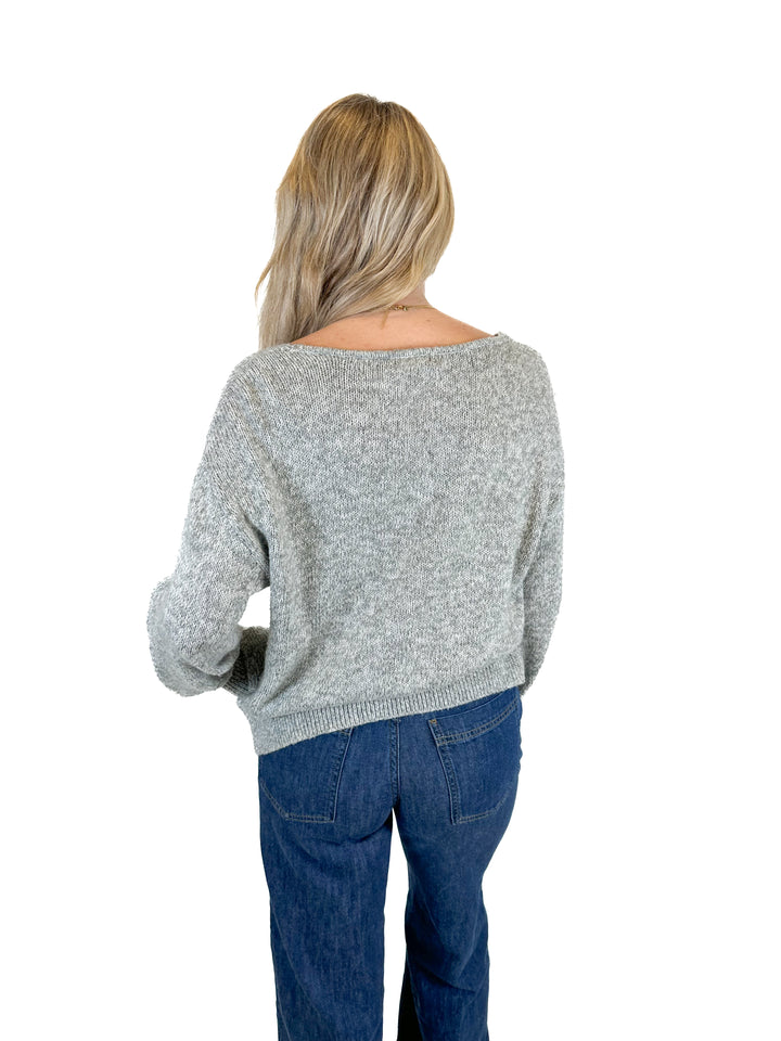 Brass Plum Heathered Grey V-Neck Sweater (S)