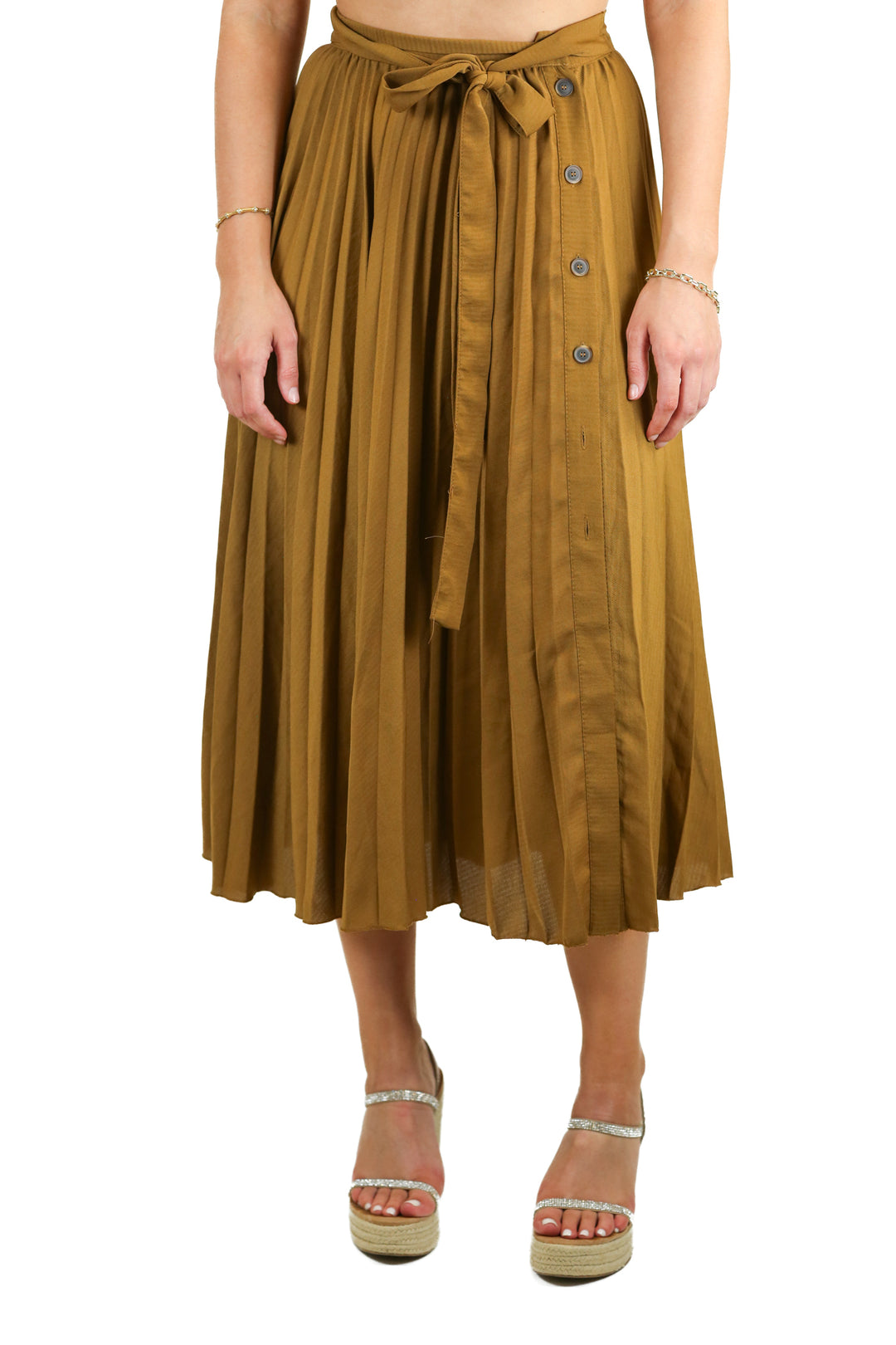 Zara Dark Mustard Pleated Midi Skirt (XS)