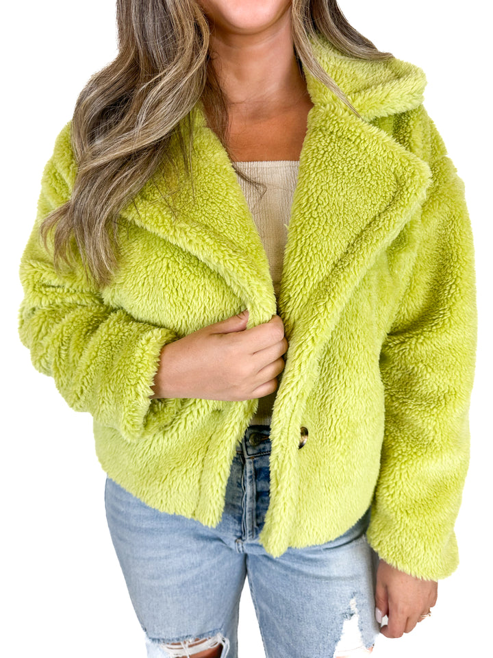 Olivaceous Green Faux Fur Jacket (S)