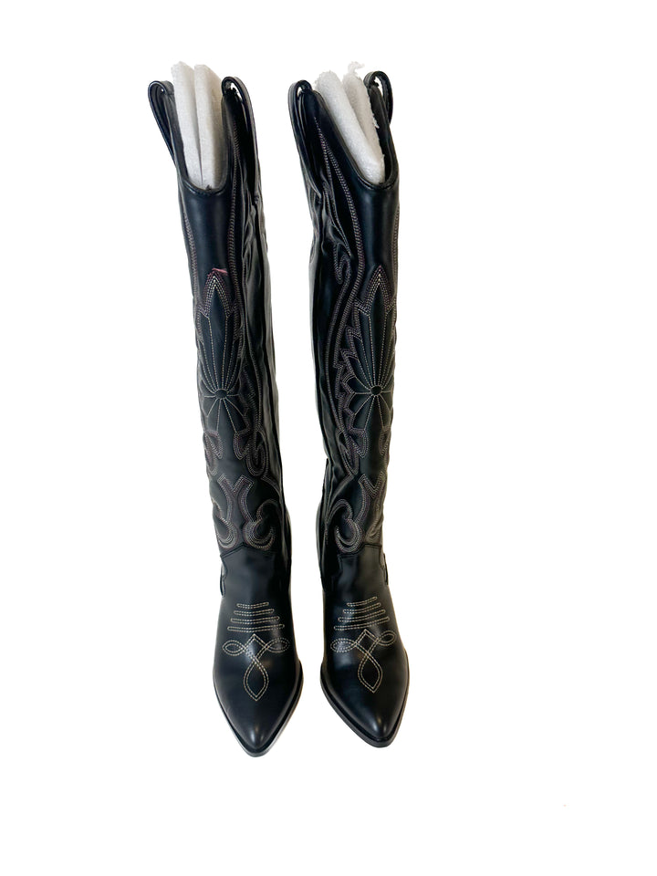 Black Embroidered High Boots (7)