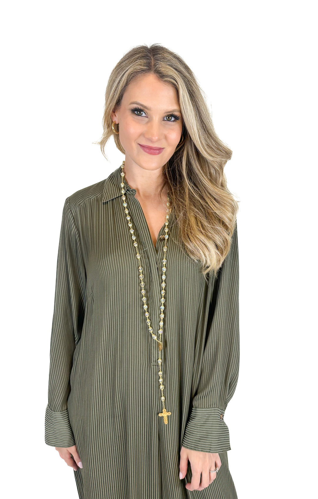 Gold and Crystal Rosary Necklace
