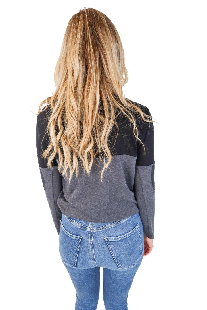 JET by John Eshaya Black/Grey Colorblock Leather Detail Top (S)
