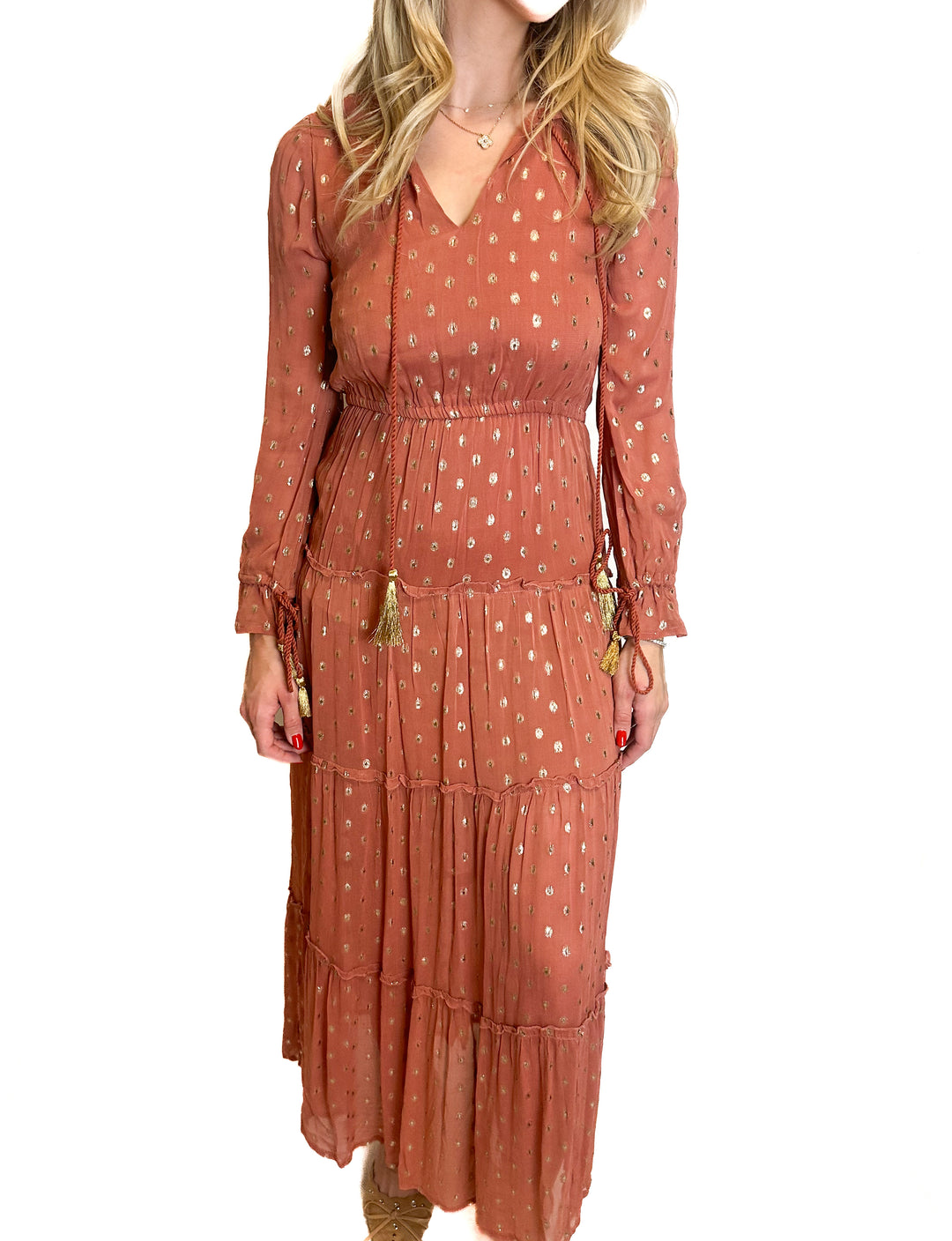 Raga Metallic Polka Dot Maxi Dress (XS)