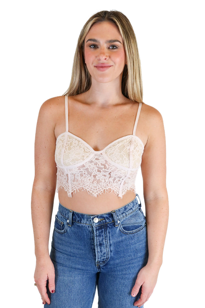 Forever 21 Nude Lace Cropped Bra Top (S)
