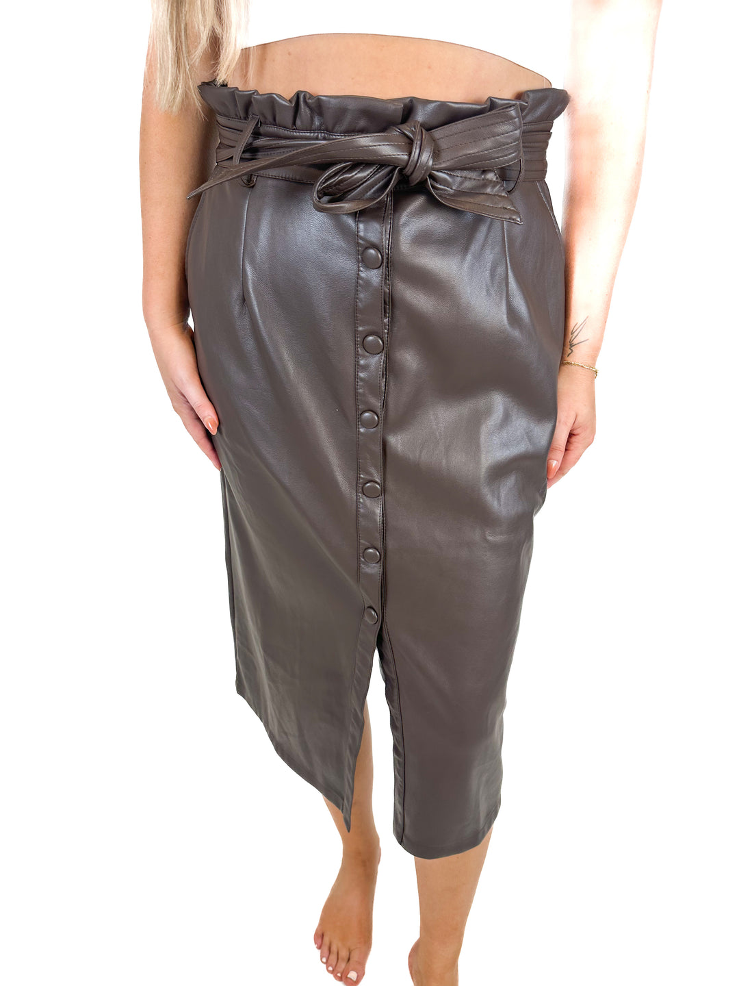 Skies Are Blue Vegan Leather Midi Skirt (L)