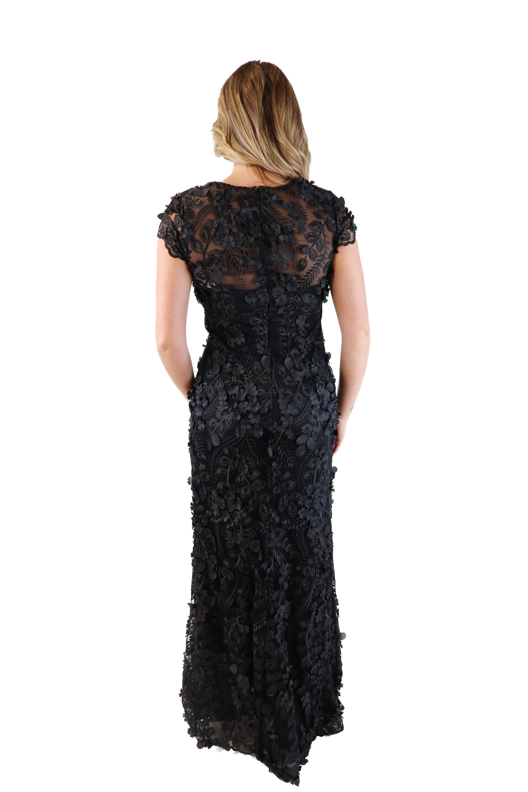 Carmen Marc Valvo Black Floral Dress (6; retail $745)