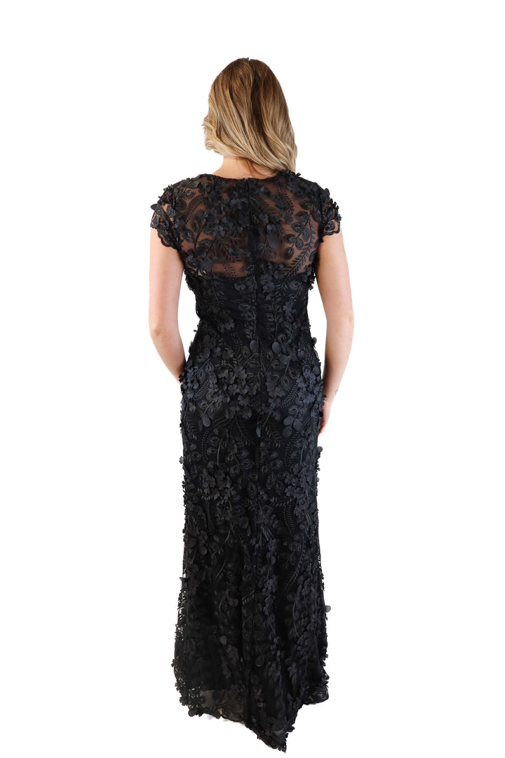 Carmen Marc Valvo Black Floral Dress (6; retail $745)
