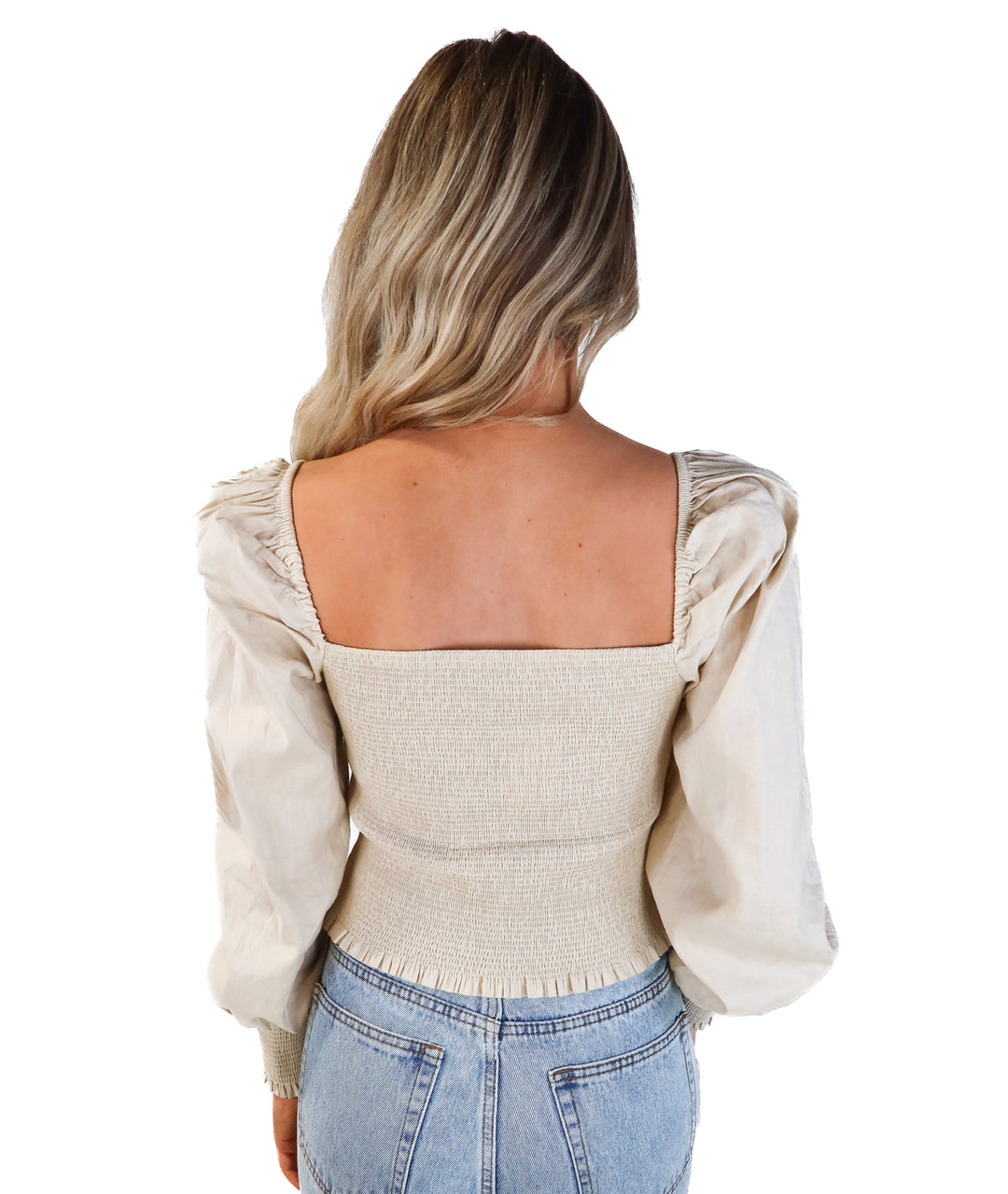 Gianni bini beige smocked top (m)