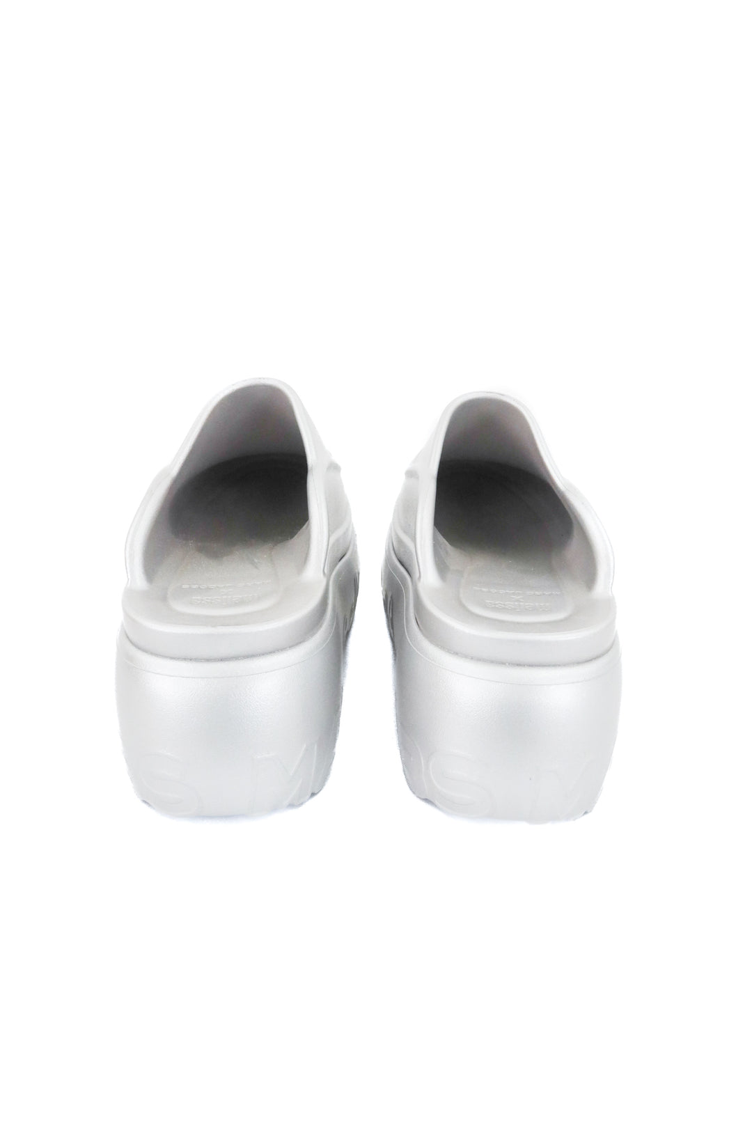 melissa x marc jacobs silver rubber clog platforms (7; retail $250)