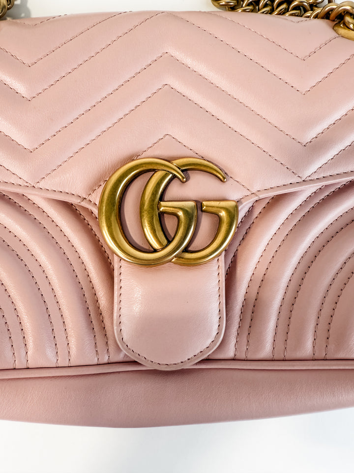 Gucci Calfskin Matelasse Small GG Marmont Shoulder Bag (retail $2,600)