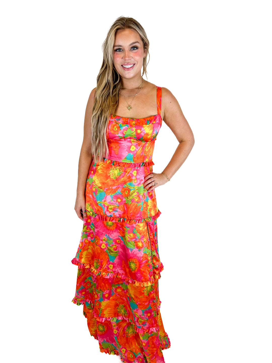 Show Me Your Mumu Red and Pink Floral Maxi Dress (L)