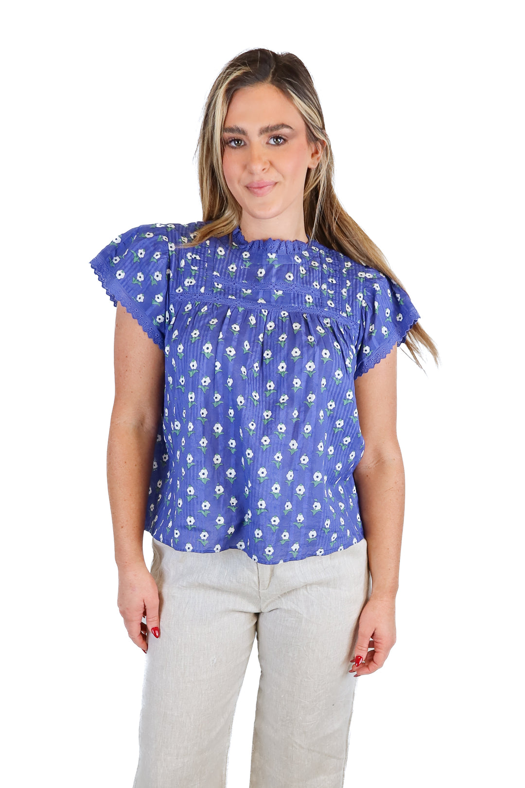 Ophelia & Indigo blue floral top NWT (S)