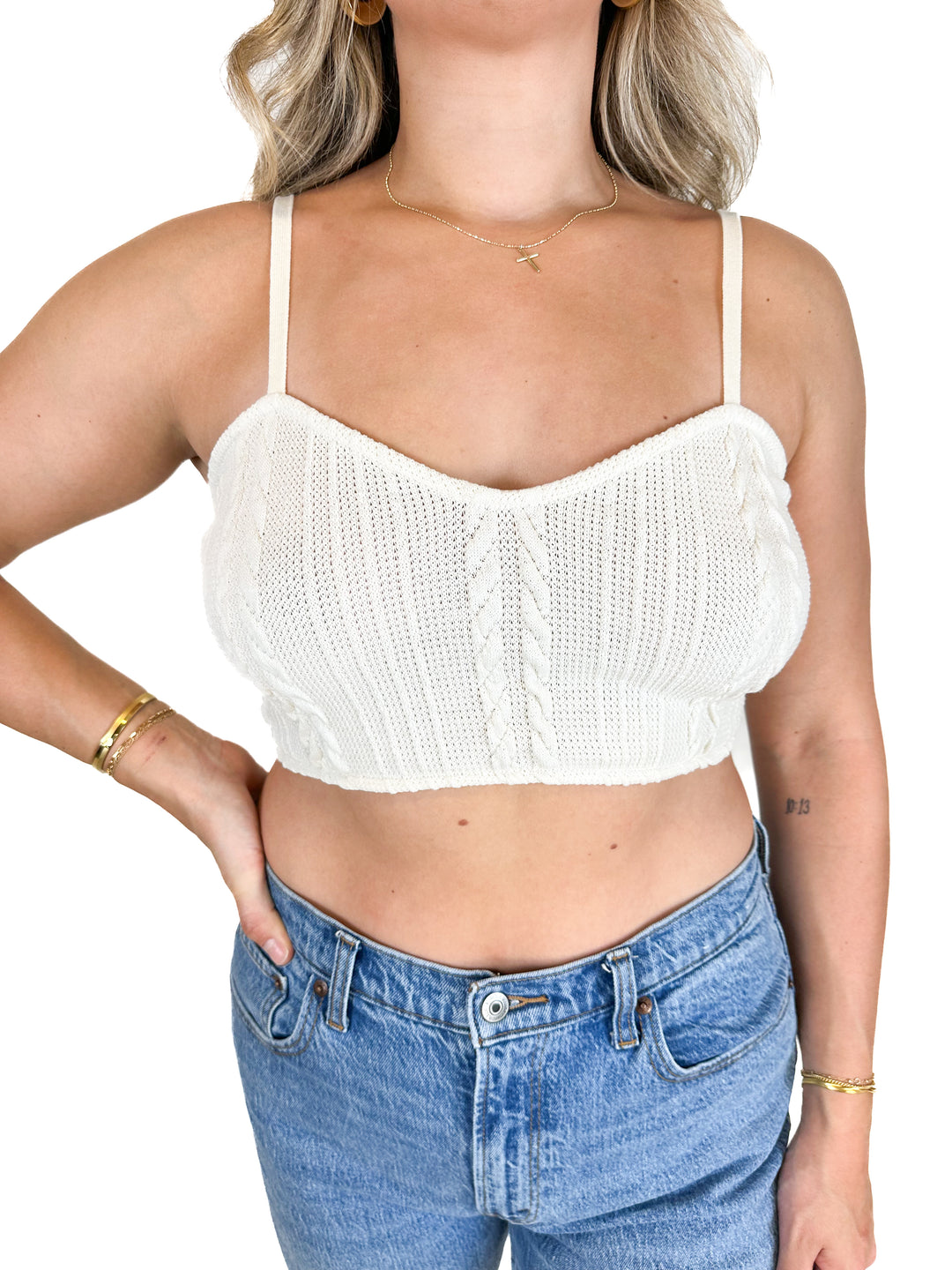 Zara White Knit Crop Top (L)