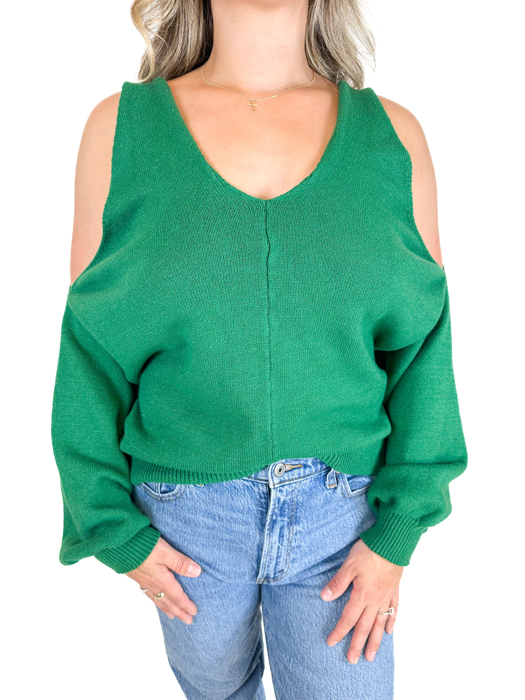 Green Cold Shoulder Sweater (M)