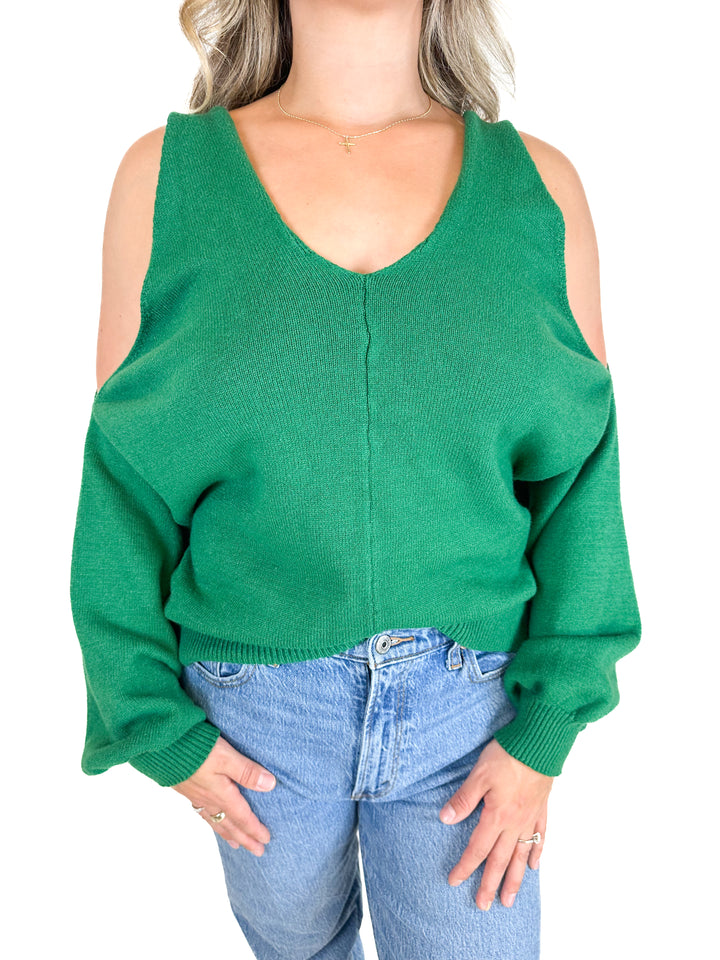 Green Cold Shoulder Sweater (M)