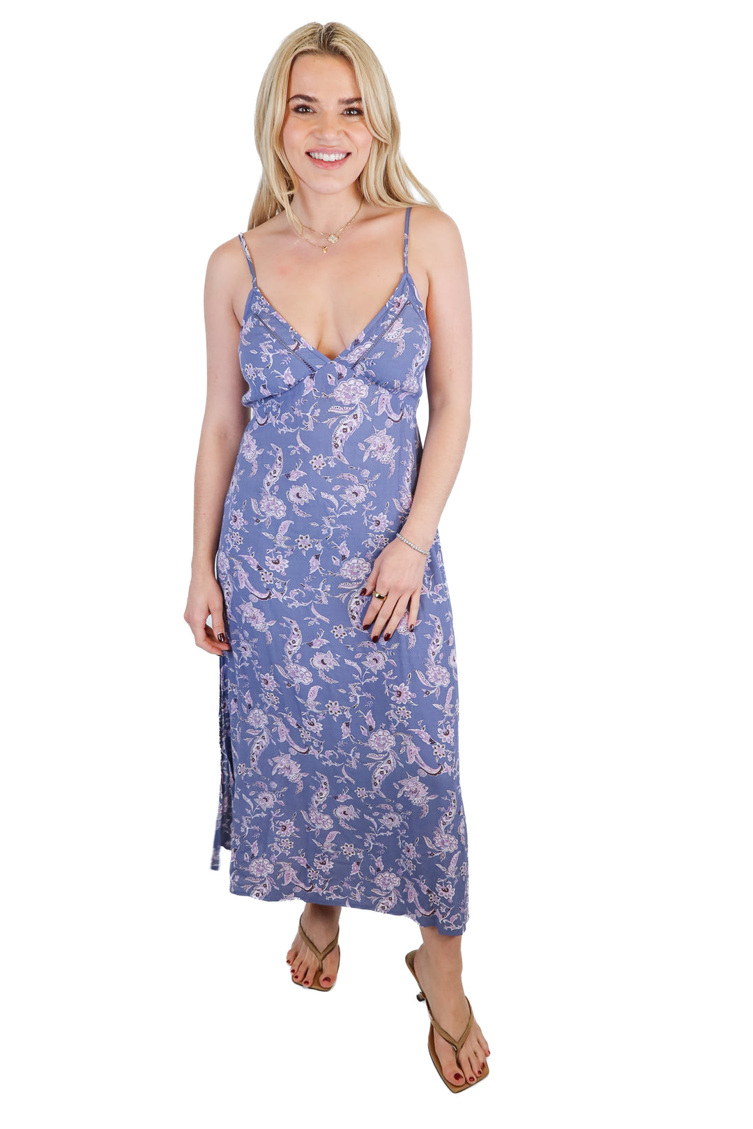 Kivari bue/purple floral midi dress (4; retail $299)