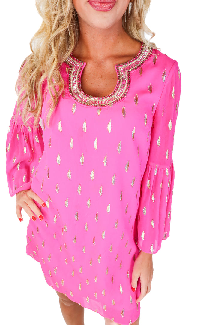 lilly pulitzer pink beaded metallic dress (4; retail $428)