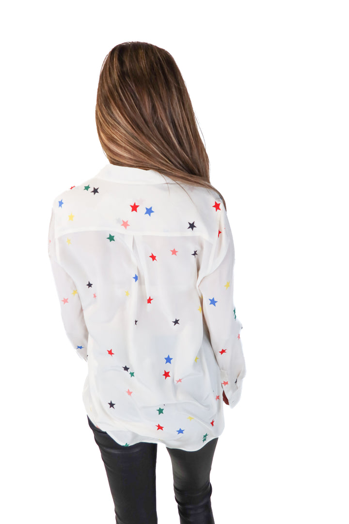 SOLD Equipment Ivory Multicolor Star Print Blouse (S; retail $250)
