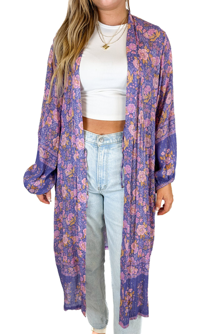 Spell & the Gypsy Floral & Metallic Pinstripe Caftan (M/L)