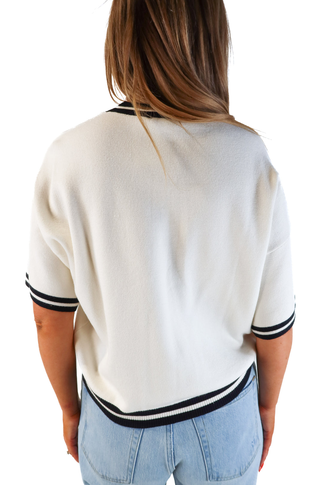 Abercrombie & Fitch cream/black knit top (L; retail $39.90)