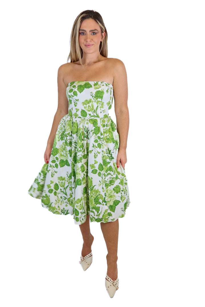 Reformation Green Floral Strapless Dress (4)