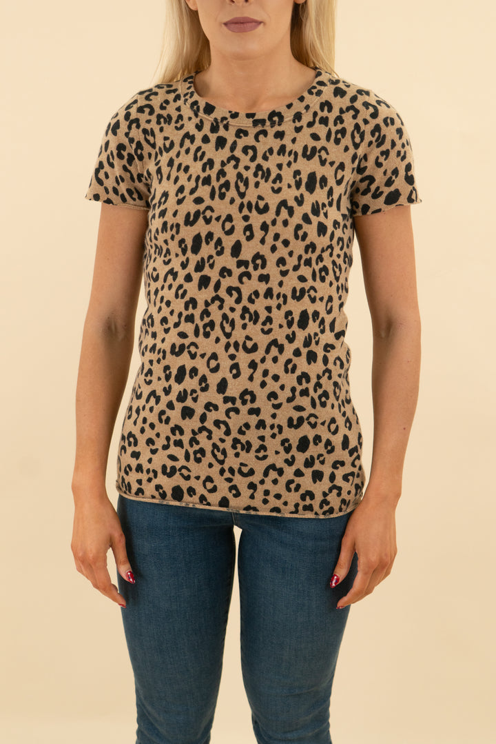 j.crew cashmere leopard short sleeve top (s; retail $128)