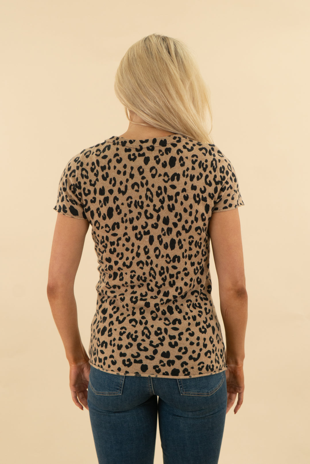 j.crew cashmere leopard short sleeve top (s; retail $128)