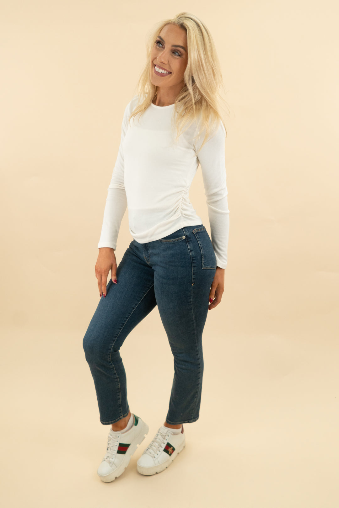 banana republic ivory Soft Luxe Side Ruched long sleeve Top (s; retail $60)