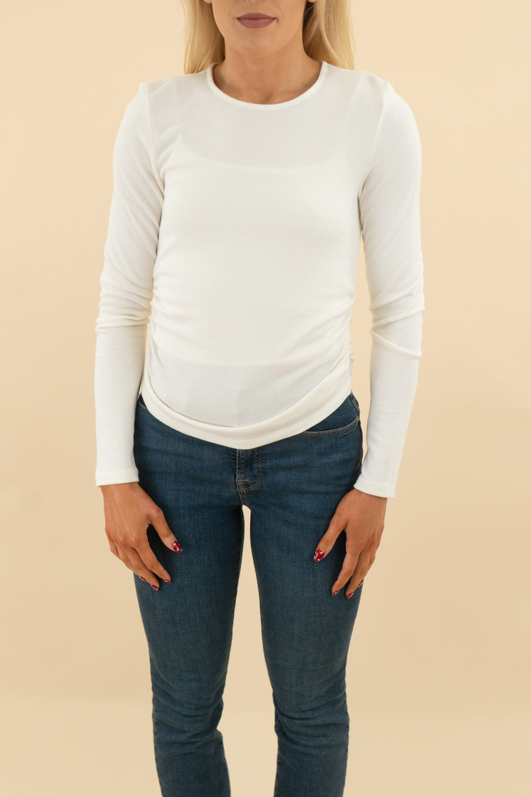 banana republic ivory Soft Luxe Side Ruched long sleeve Top (s; retail $60)