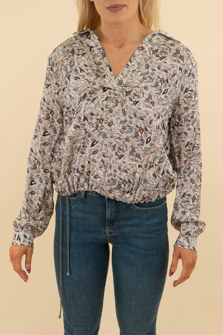 burning torch silk blend abstract blouse (s; retail $175)