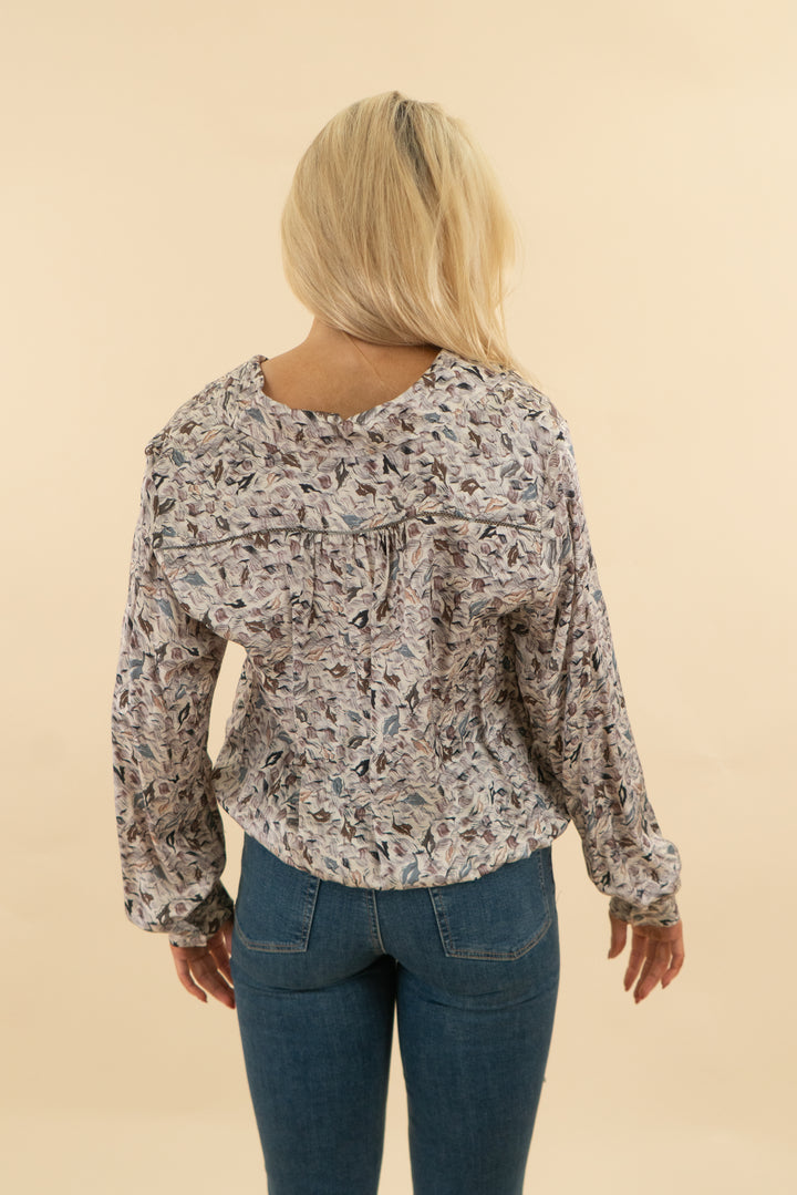 burning torch silk blend abstract blouse (s; retail $175)