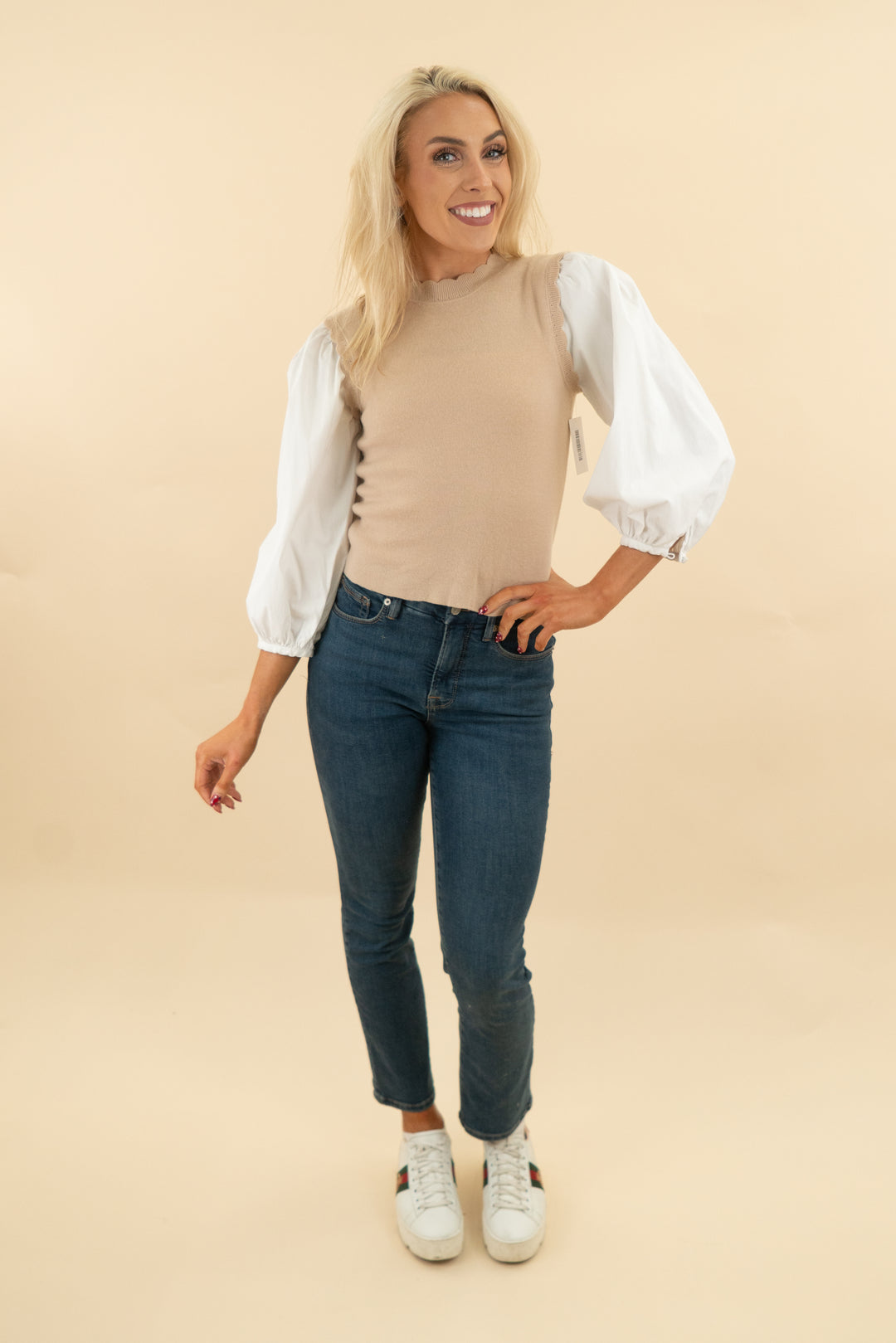 cream white puff sleeve top (s; retail $45)