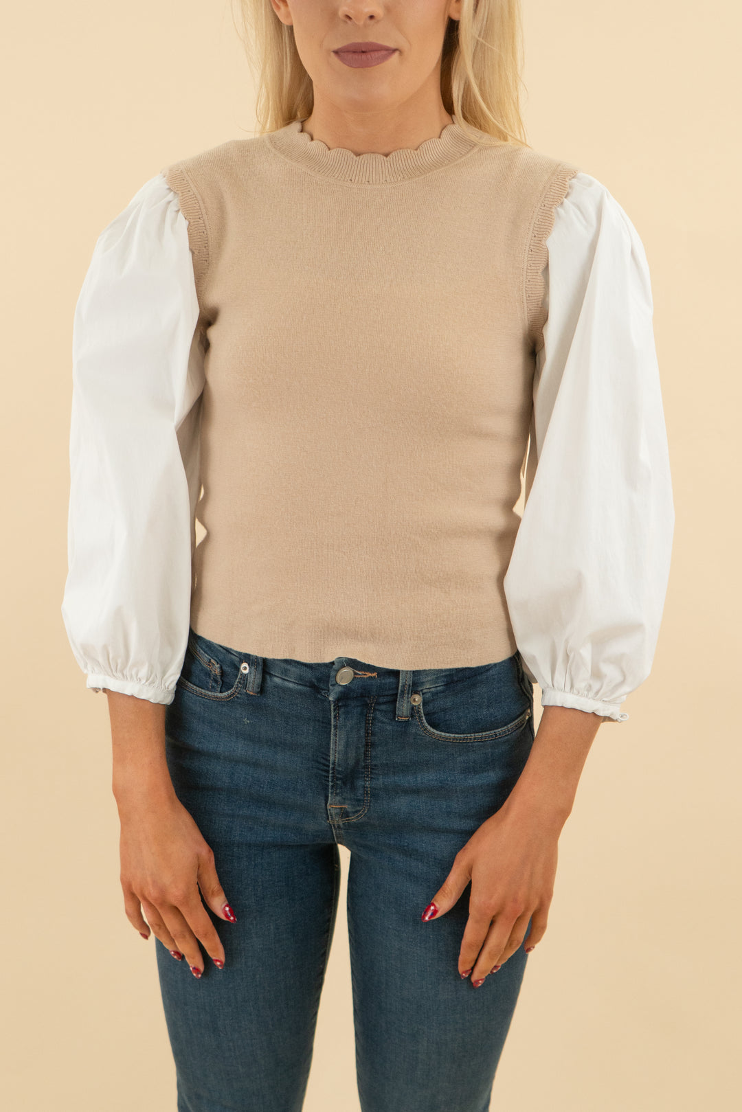 cream white puff sleeve top (s; retail $45)