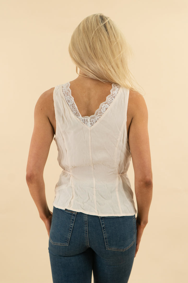 forever 21 cream lace front button tank nwt (m; retail $40)
