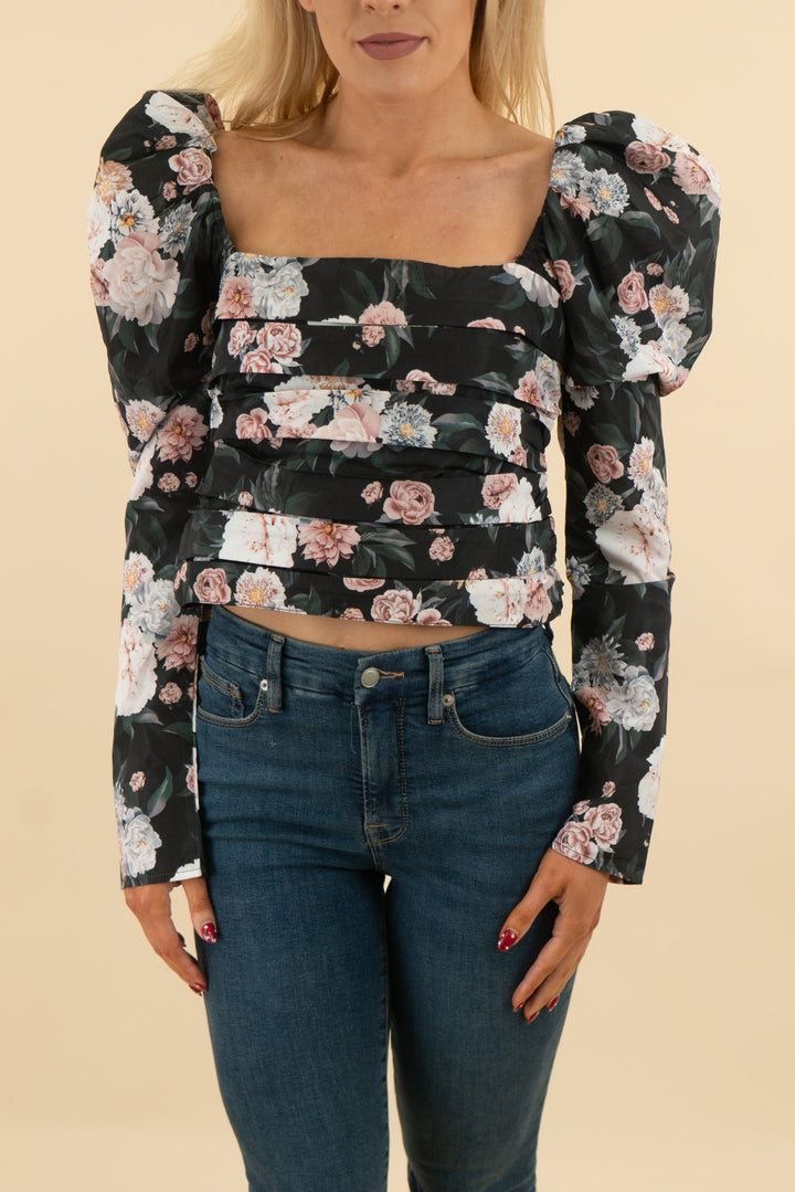 buddy love black light pink rose puff sleeve top nwt (s: retail $115)