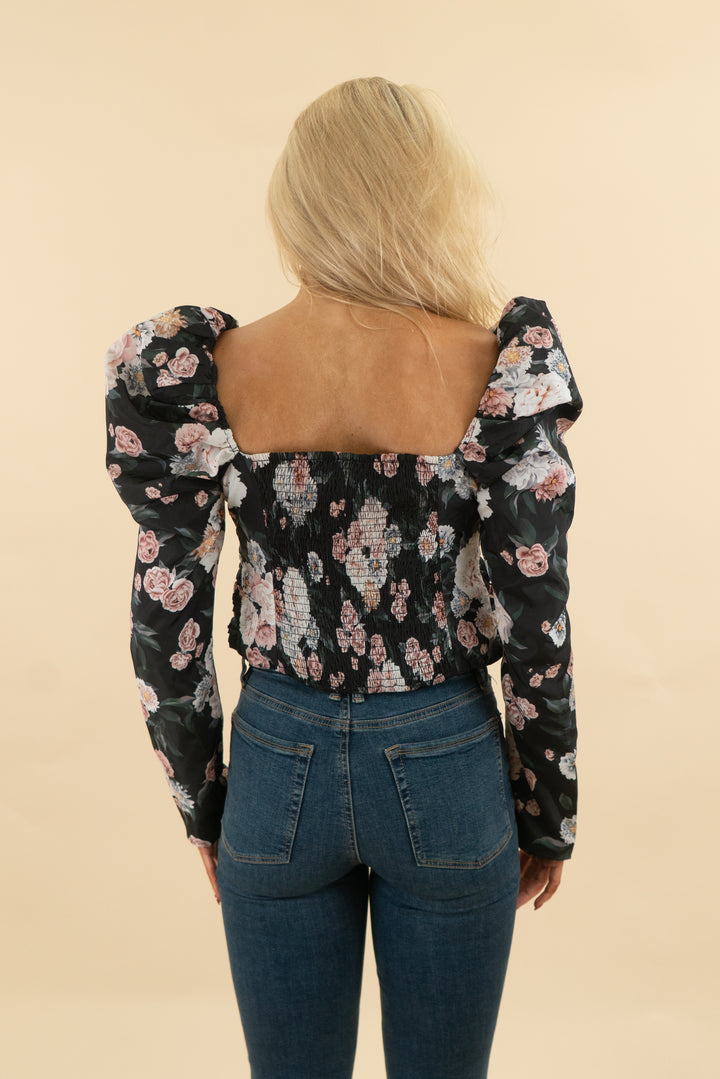 buddy love black light pink rose puff sleeve top nwt (s: retail $115)
