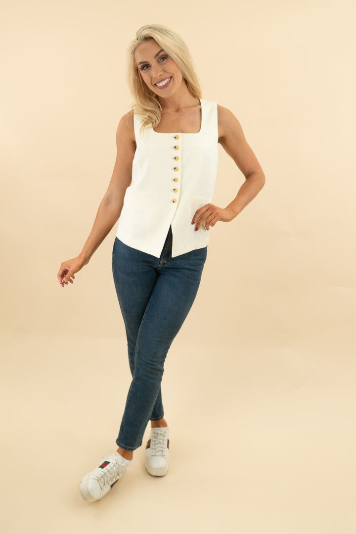 talbots cream tweed sleeveless vest (4; retail $64)