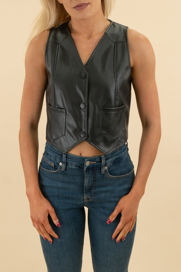 black vegan leather vest (s: retail $45)
