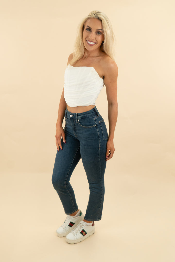 89. windsor white strapless mesh corset top (s; retail $34)