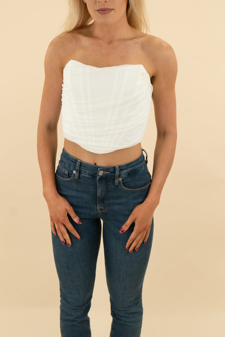 89. windsor white strapless mesh corset top (s; retail $34)