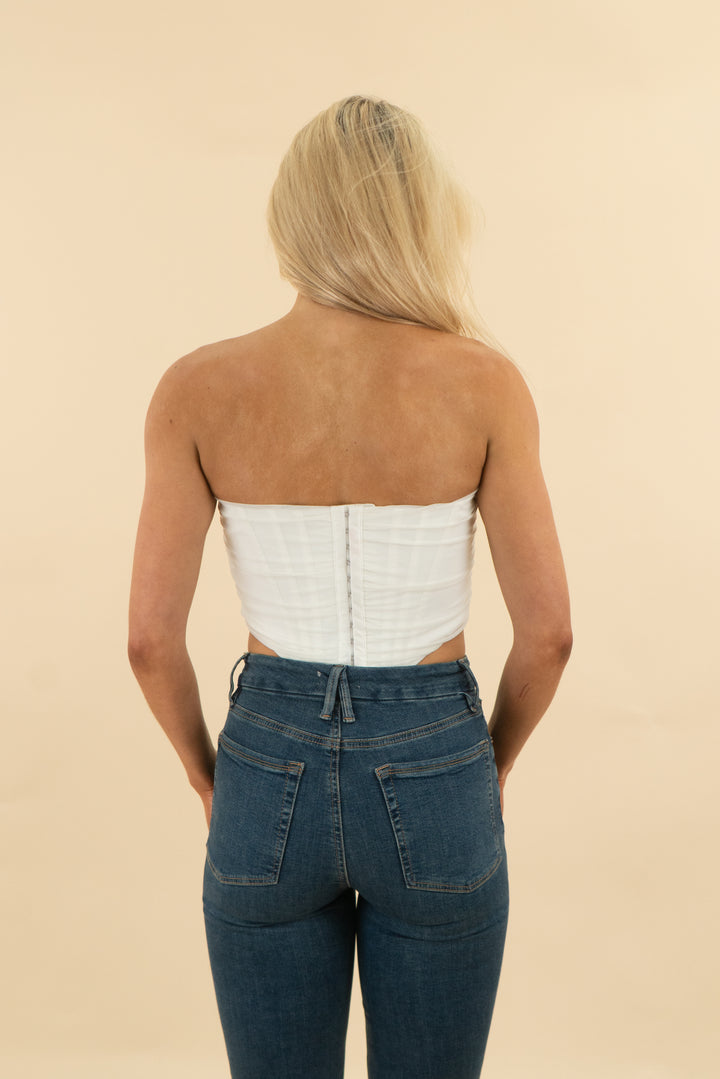 89. windsor white strapless mesh corset top (s; retail $34)