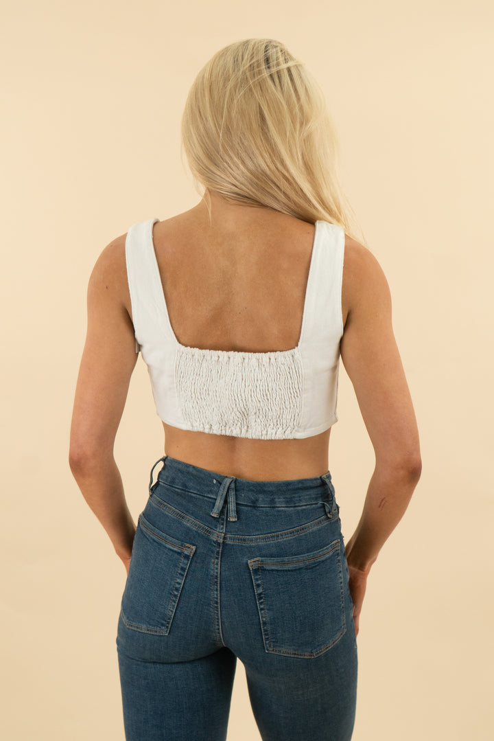 that's so fetch white denim crop top (4: retail $49)