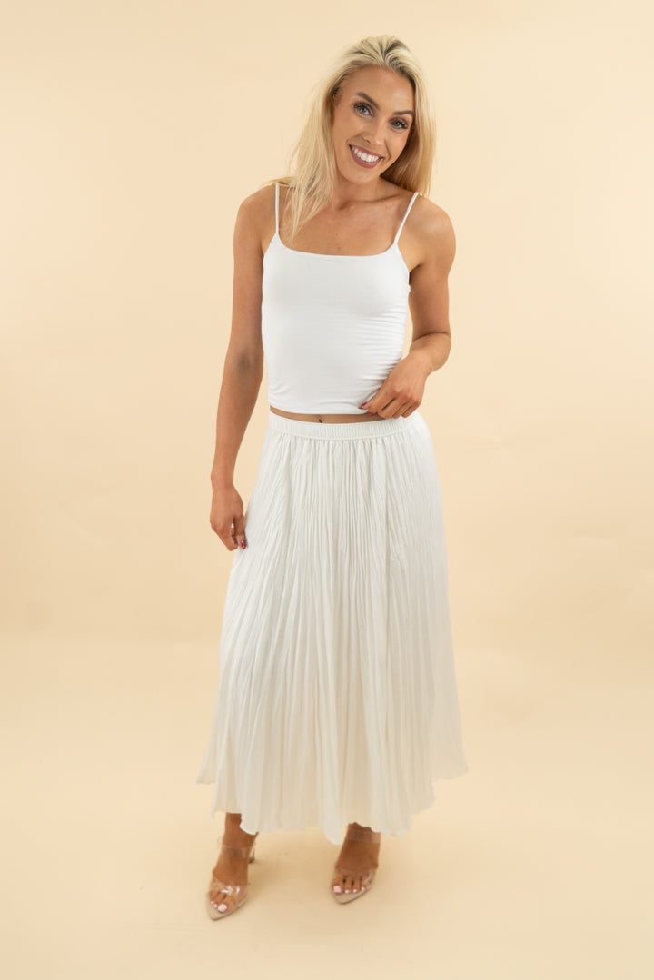 white label white pleated midi skirt (4; retail $495)