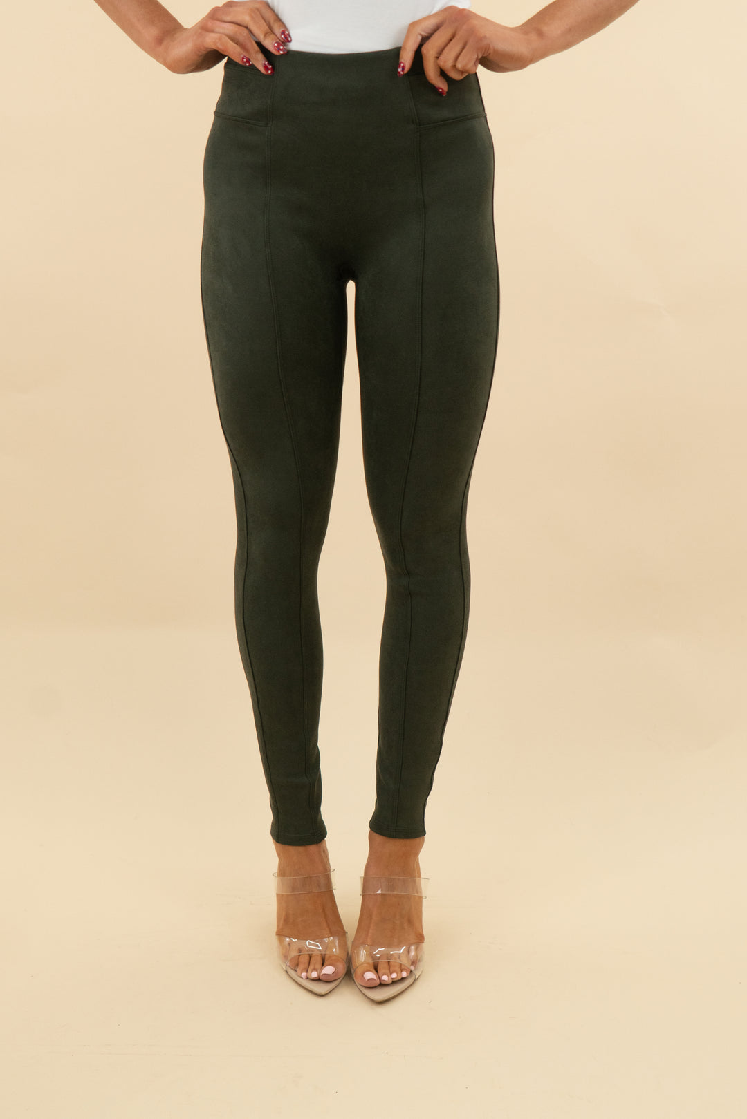 spanx green microsuede leggings (s; retail $70)