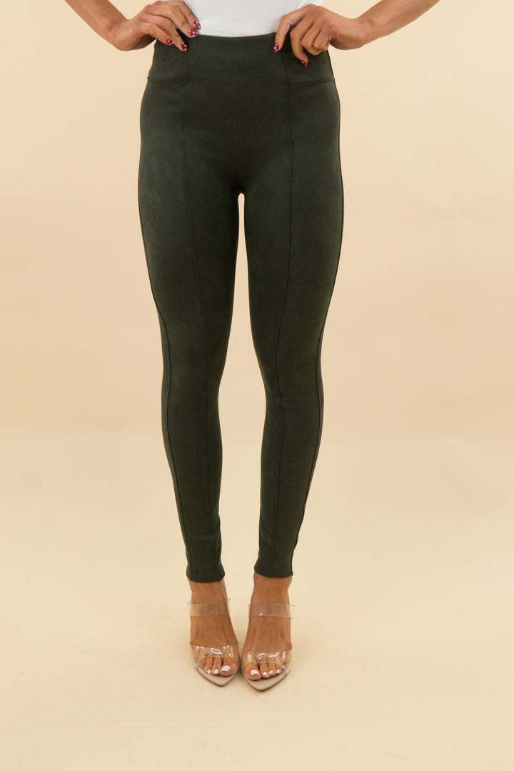spanx green microsuede leggings (s; retail $70)